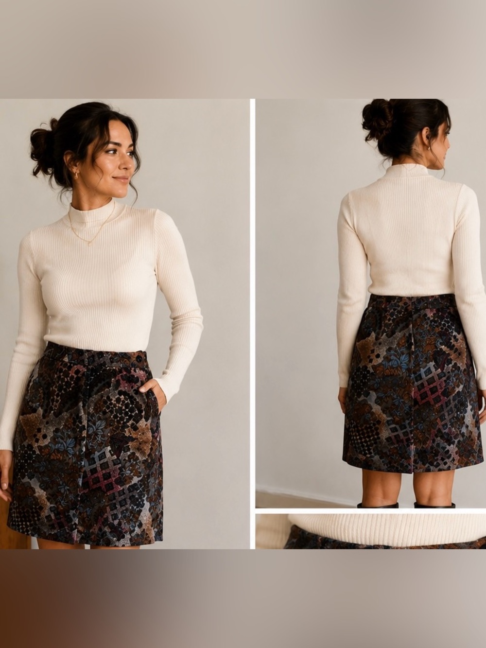 Vintage Floral Patterned Skirt Multicolor autumnal patchwork jacquard sz 42